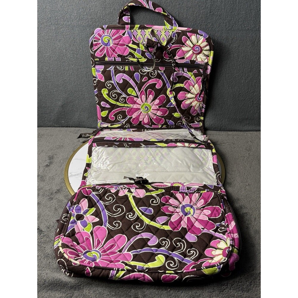 Vera Bradley Hanging Organizer Travel Toiletry Bag Floral Print Purple Green EUC